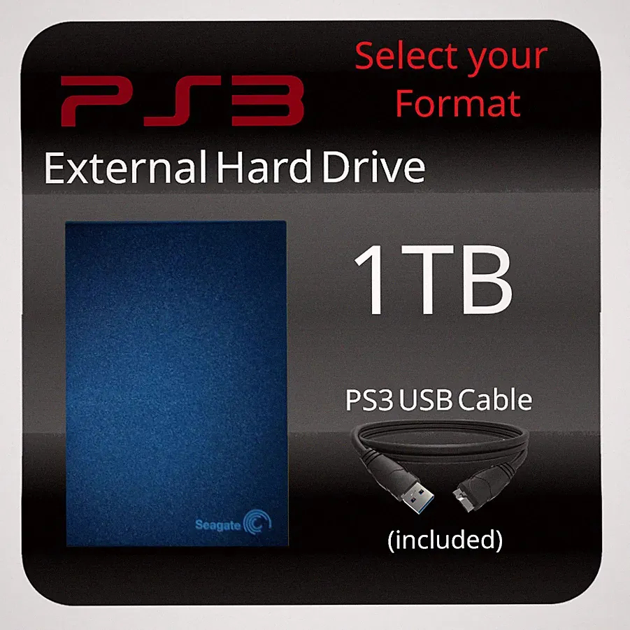 1tb Playstation 3 PS3 External Hard Drive for all Models Select Your Format