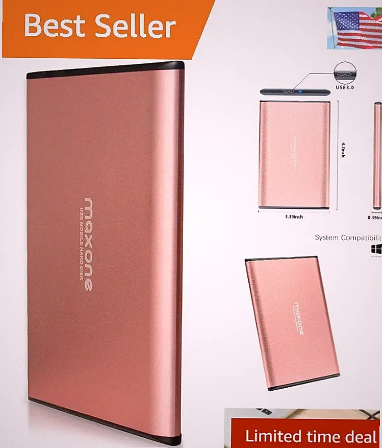 Durable 500GB USB 3.0 External Hard Drive in Rose Pink - Plug & Play Convenience