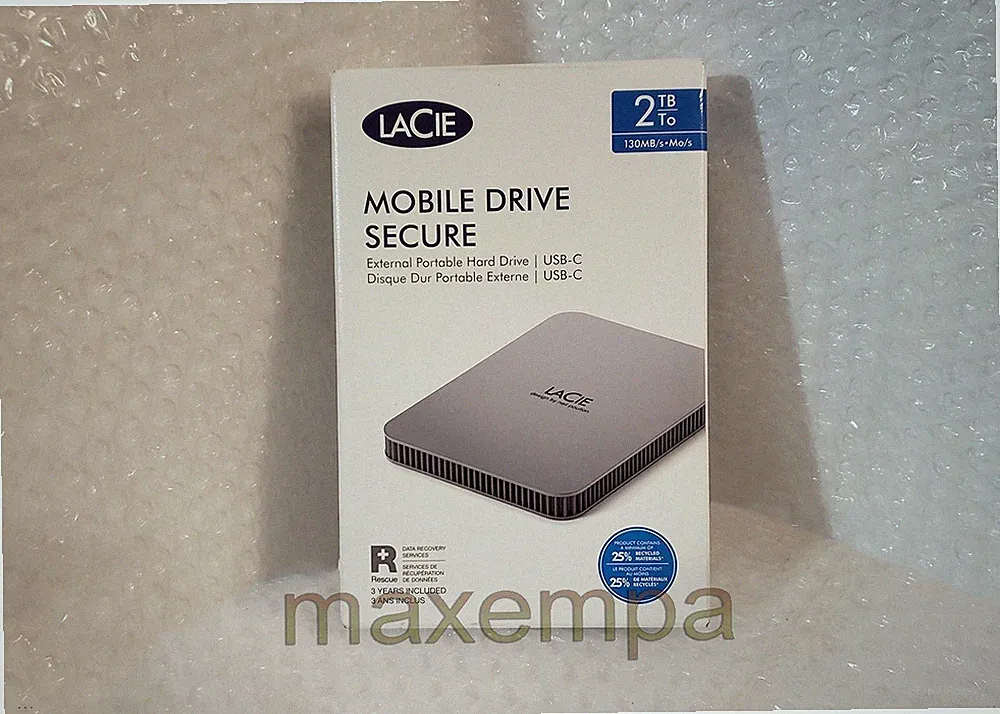 Lacie Mobile Drive Secure 2TB Pro External Hard Drive USB-C 3.2 HDD Sealed