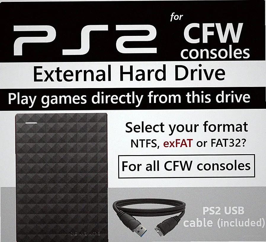 PS2 External Hard Drive 500GB USB Cable Included for compatible consoles