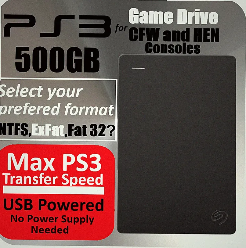 PS3 External Hard Drive 500GB for Custom Firmware & HEN Select format