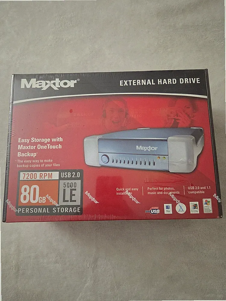 Vintage New Sealed Maxtor 80GB External Hard Drive – USB 2.0 – OneTouch Backup